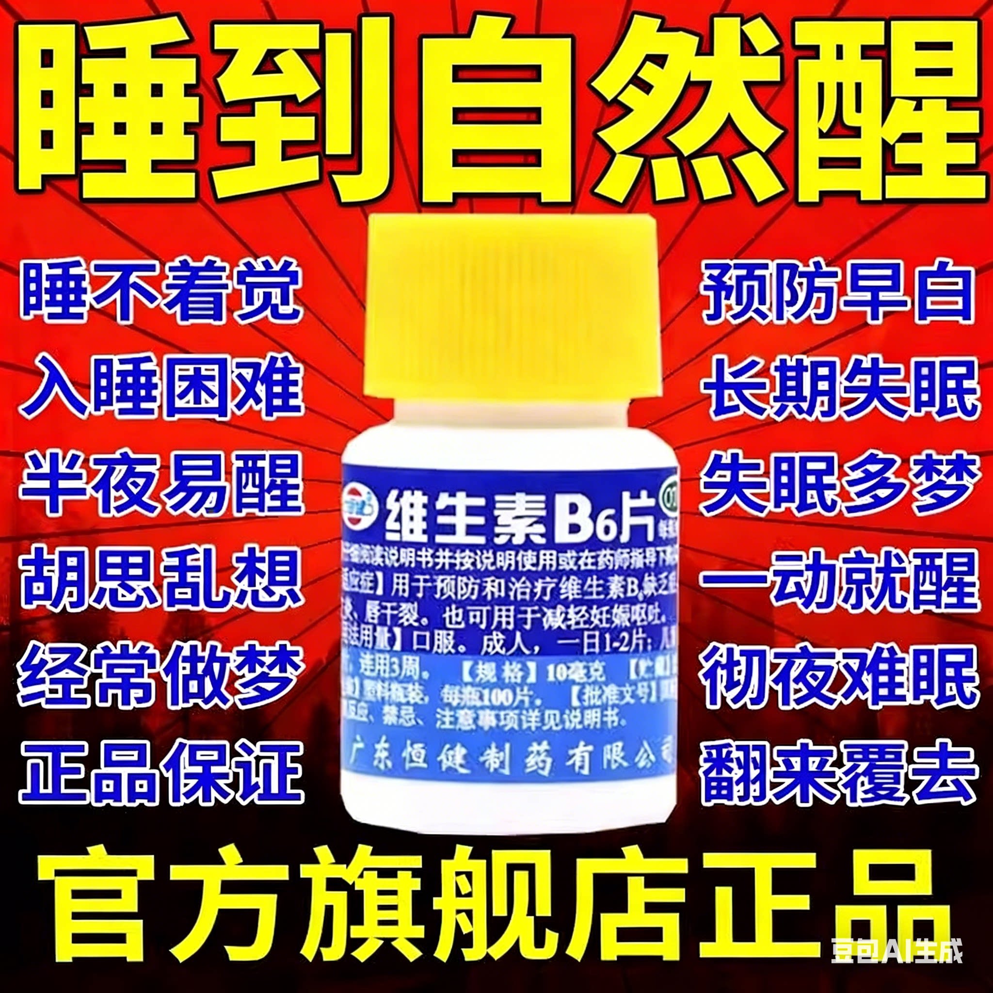 【恒健】维生素B6片10mg*100片/瓶图片