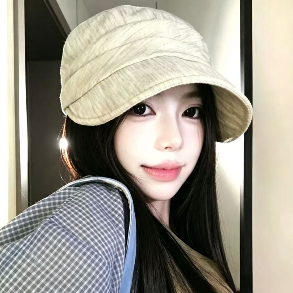 日系亚麻薄款褶皱渔夫帽女夏季小