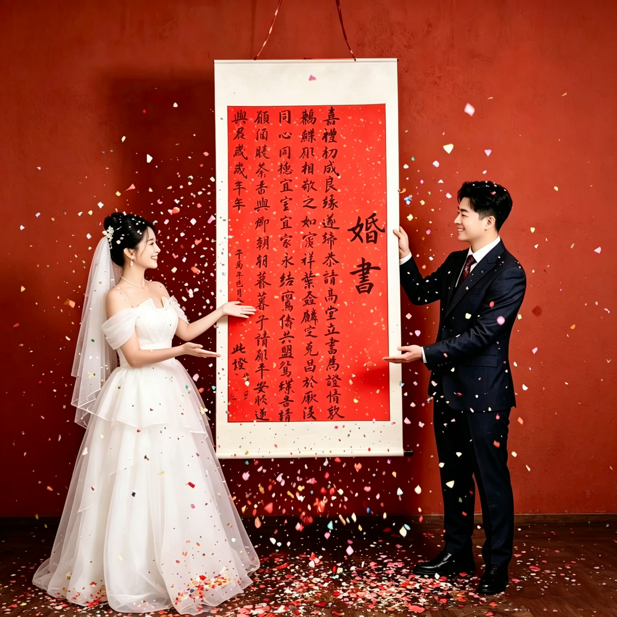 超大订婚书卷轴网红同款婚庆装饰挂画订婚宴高级空白画轴结婚专用