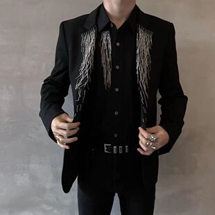 校长在线潮流风绝迹经典水钻流苏西服高级感奢潮高街时装西装外套