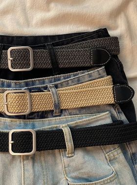 2023新款编织皮带男士裤带女款牛仔裤腰带军训潮ins风年轻人帆布
