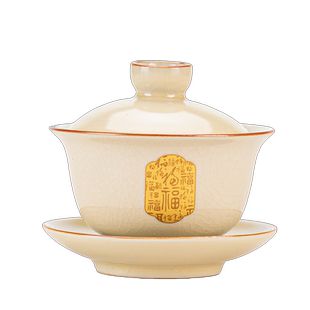 米黄汝窑三才盖碗可悬停陶瓷泡茶碗单个功夫茶具高挡家用陶瓷茶杯