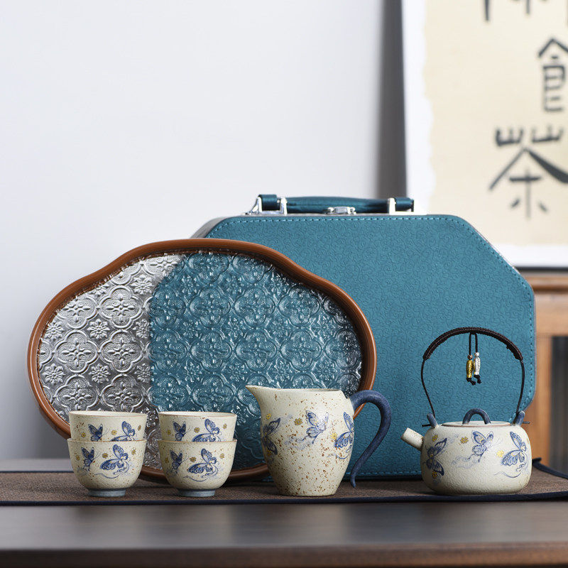 火山石云碟汝窑功夫茶具套装2026新款高档户外便携旅行泡茶壶茶杯,餐饮具,旅行茶具,淘宝优惠券,粉丝福利购,淘宝优惠卷