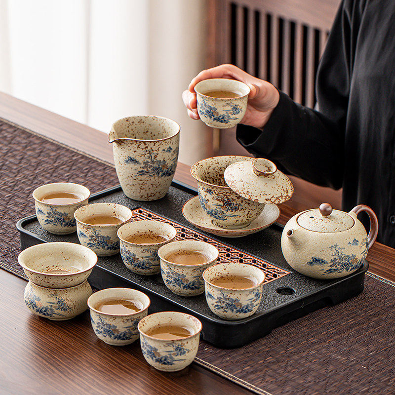 汝窑功夫茶具套装陶瓷盖碗茶杯家用中式泡茶高档商务礼品山水茶盘,餐饮具,功夫茶具,淘宝优惠券,粉丝福利购,淘宝优惠卷