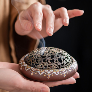 禅意香道小号熏香炉檀香炉家用复古功夫茶道配 新琳琅彩盘香炉中式