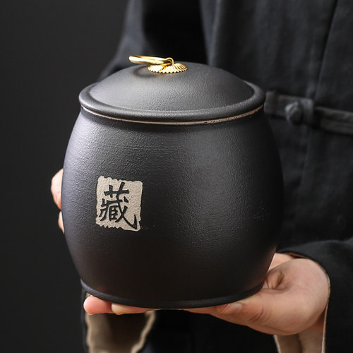 黑陶茶叶罐家用陶瓷罐密封防潮罐红茶绿茶普洱茶叶储存空罐醒茶罐
