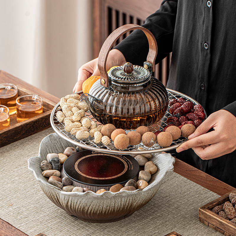 围炉煮茶玻璃煮茶壶莲花电陶炉套装家用耐高温提梁壶泡茶器茶具