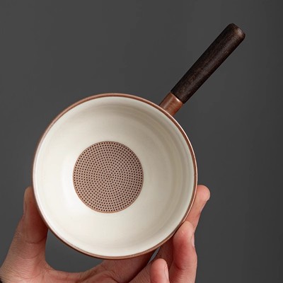 茶漏茶滤黄汝窑陶瓷茶叶过滤网泡茶神器公道杯一体滤茶器茶具配件