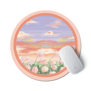 油画小花兔子熊猫圆鼠标垫小号办公笔记本电脑桌垫迷你网红键盘垫