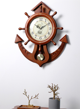 欧式复古船舵造型高档装饰摆钟客厅古典精美挂钟创意家用钟表HP39