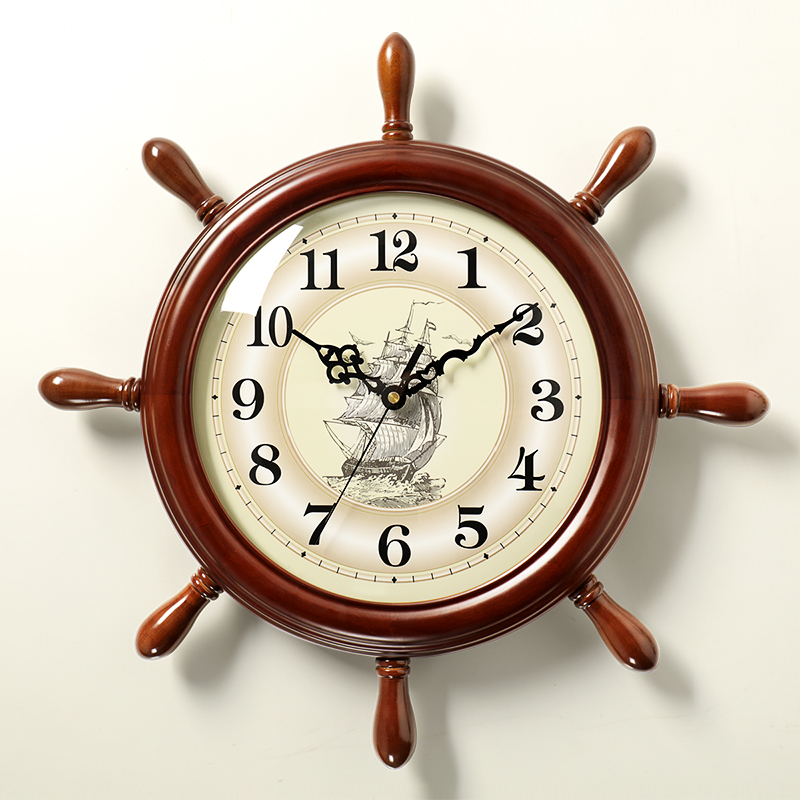 吉时来时尚创意实木船舵装饰挂钟