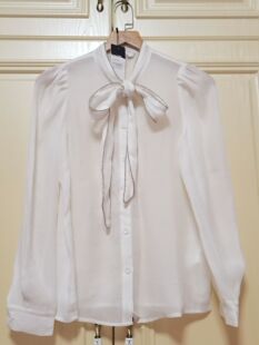 拉GG一线品牌蝴蝶结飘带衬衣白色净版衬衣带钻飘带衬衣