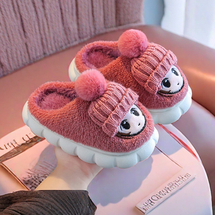 女童棉拖鞋 儿童棉拖鞋 女秋冬居家保暖男童毛拖卡通可爱防滑亲子款