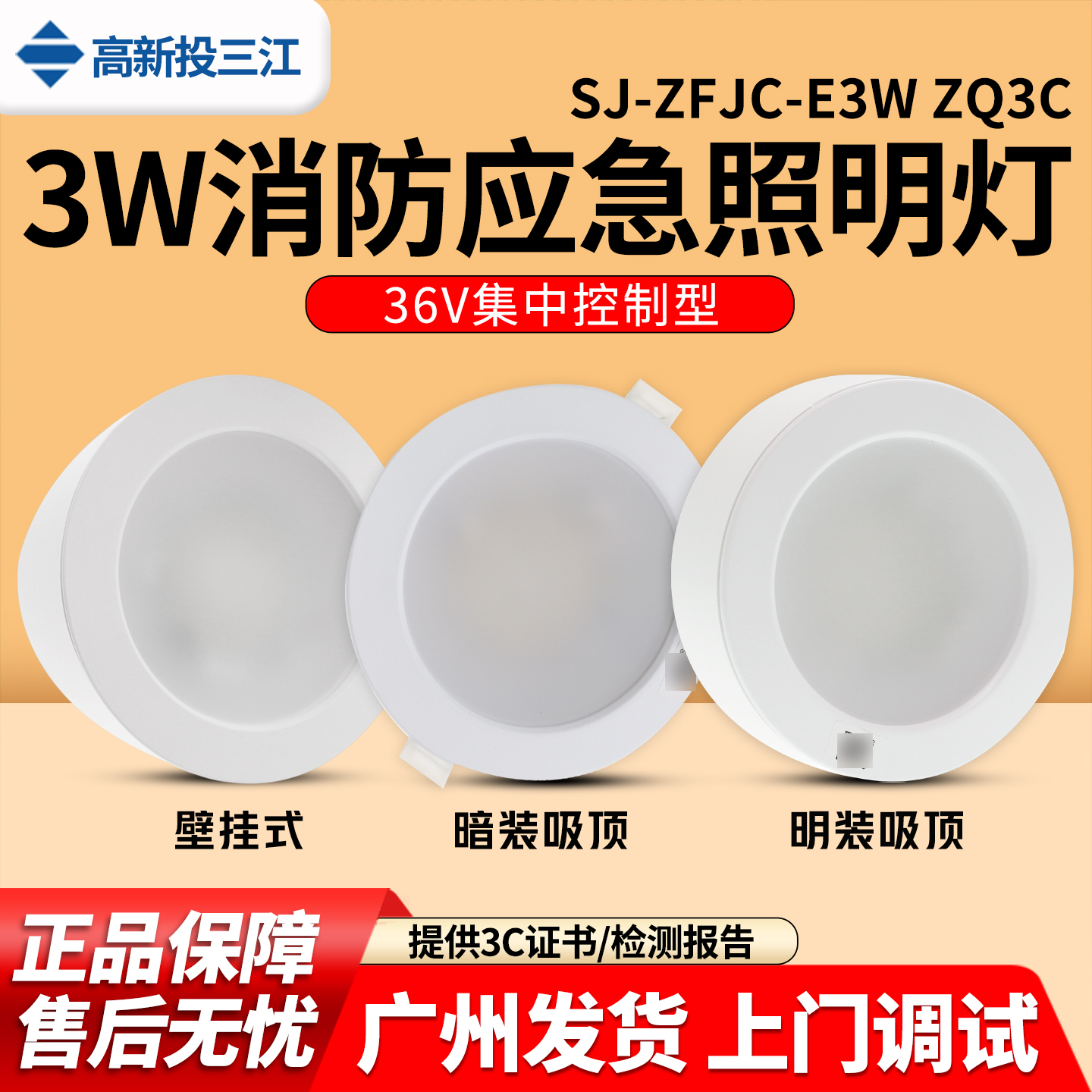 三江 SJ-ZFJC-E3W/ZQ3C集中电源型吸顶嵌顶壁挂应急照明灯具36V