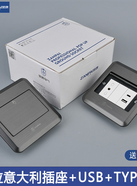 赞牌120型不锈钢灰色隐藏单开门意大利带USB+TYPE-C外贸地面插座