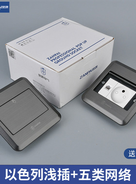 赞牌外贸120型不锈钢灰色以色列五类百兆网络地面插座