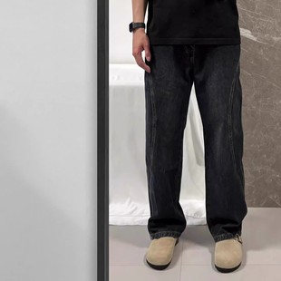 子 男vibe风潮牌休闲阔腿裤 美式 高街复古设计感分割宽松直筒牛仔裤