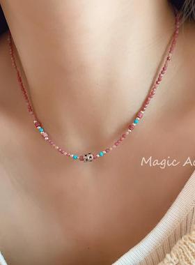 【蔷薇】原创设计天然蔷薇石S925纯银转运珠个性复古粉色小众项链