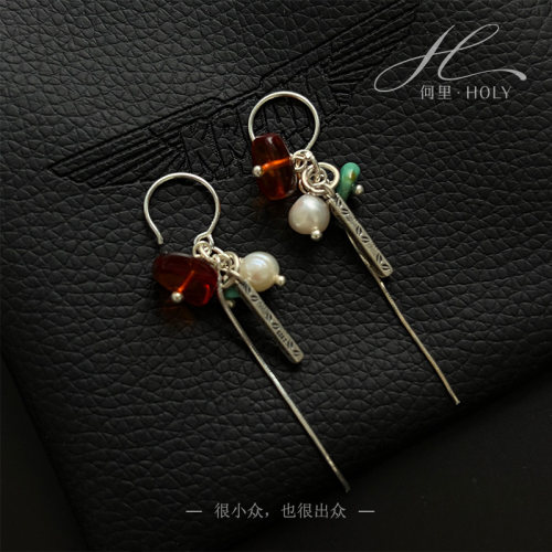 复古925银天然珍珠流苏耳环