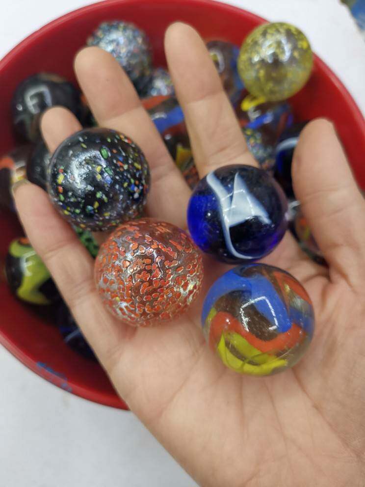 35mm大号玻璃珠弹珠工艺用品装饰珠玻璃球老人按摩彩色球40个25元