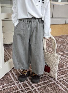 暮晨家新款秋装2025男童拼接萝卜裤九分裤中小童做旧风磨白阔腿裤