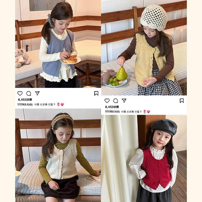 女童秋装甜美叠穿可爱花边背心宝宝短款针织外套儿童马甲潮