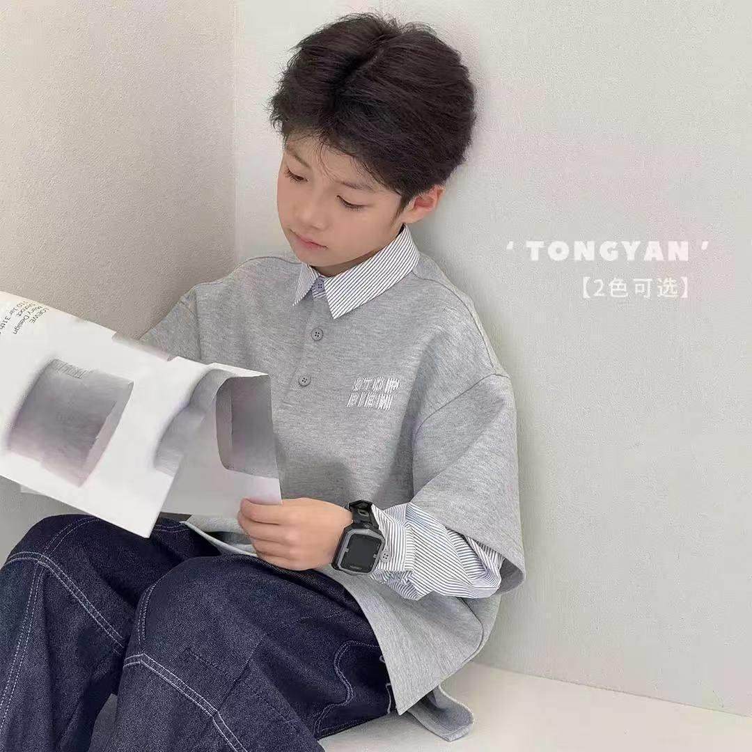 假两件中大童POLO衫长袖T恤男女童休闲宽松时尚衬衫百搭拼接上衣,童装/婴儿装/亲子装,儿童POLO衫,淘宝优惠券,粉丝福利购,淘宝优惠卷