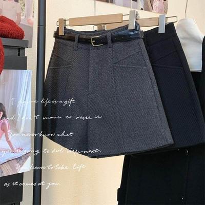 胖mm秋冬毛呢短裤高腰灰色小个子阔腿靴裤a字休闲显瘦口袋短裤女