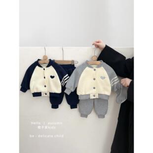 男童冬款棒球服套装女宝宝韩版加绒加厚外套婴儿时尚保暖小脚裤子