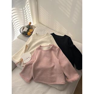 女童冬季加厚保暖洋气喇叭袖打底衫2024冬季新款儿童宝宝加绒T恤