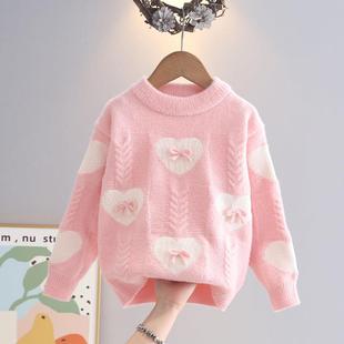 女孩中童毛衣秋冬儿童2025冬季新款彷羊绒女童针织衫童装上衣毛衫