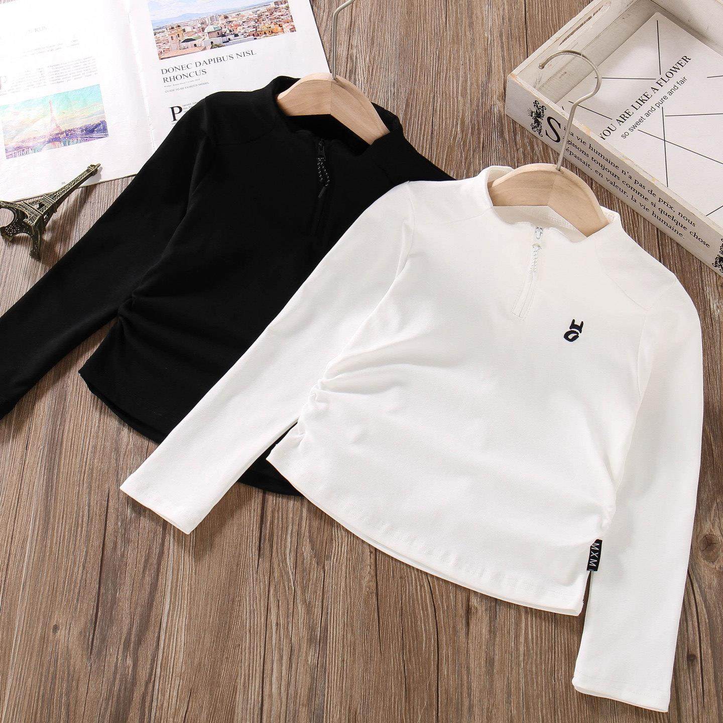 长袖t恤女童超好看韩系上衣2025新款高级感黑白色中大童春秋卫衣