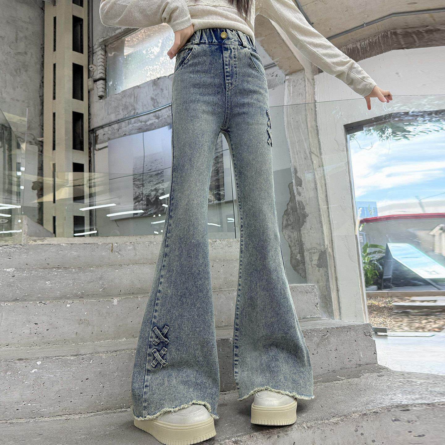 女童牛仔喇叭裤秋装2025新款洋派儿童秋装裤子中大童女孩微喇长裤