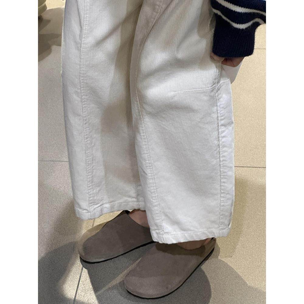 白色灯芯绒加厚九分气球裤子女秋冬大码胖mm显瘦小个子休闲阔腿裤