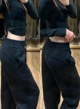 175高个子加长180黑色阔腿裤女秋新款季垂感显瘦休闲拖地运动卫裤