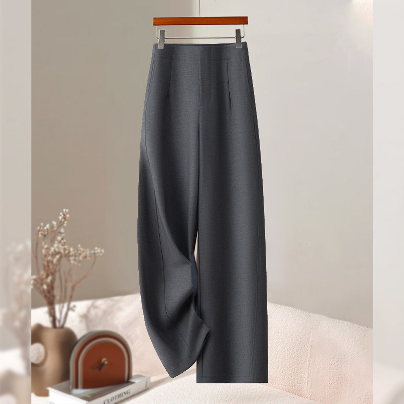 灰色西装休闲阔腿裤女秋季2025新款高腰垂坠感宽松通勤拖地直筒裤