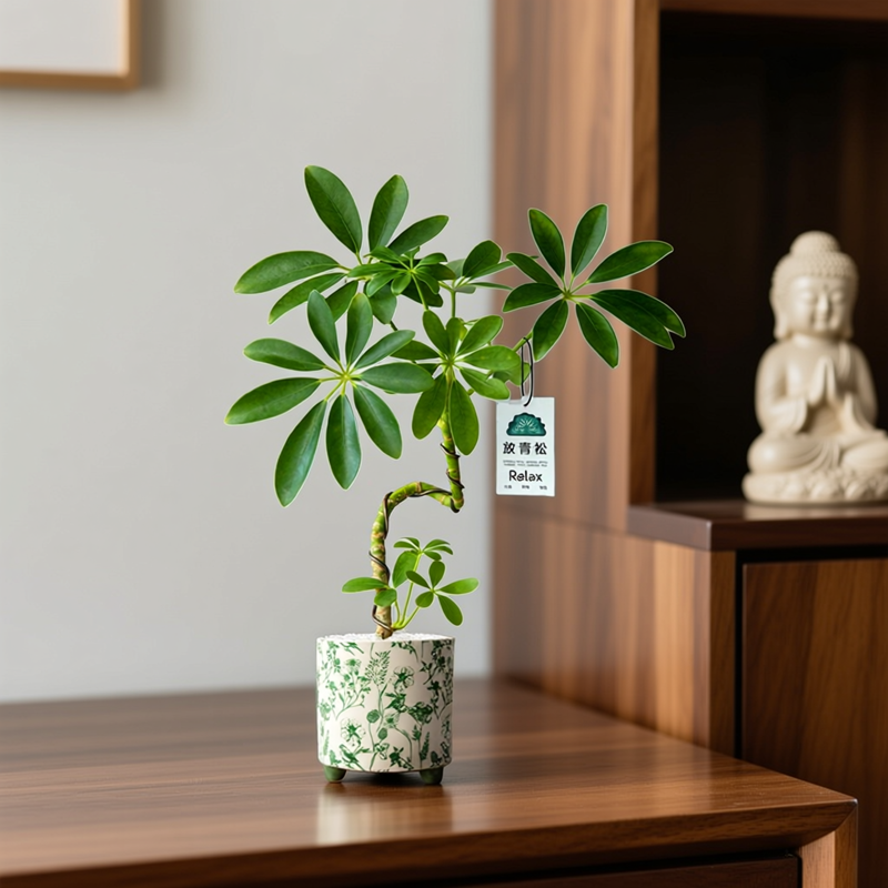 造型鸭脚木盆栽桌面中式招财摆件