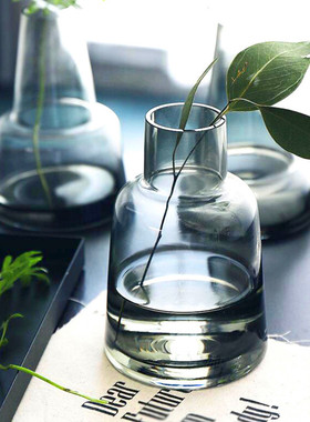 欧式ins风灰色玻璃花瓶办公室桌面干花水培家居摆件花器手工制作