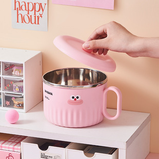 不锈钢泡面碗带盖手柄个人专用上班可爱饭盒宿舍用学生高颜值饭碗