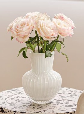 现代简约白色流纹玻璃花瓶客厅插花干花装饰品摆件水养鲜花插花瓶