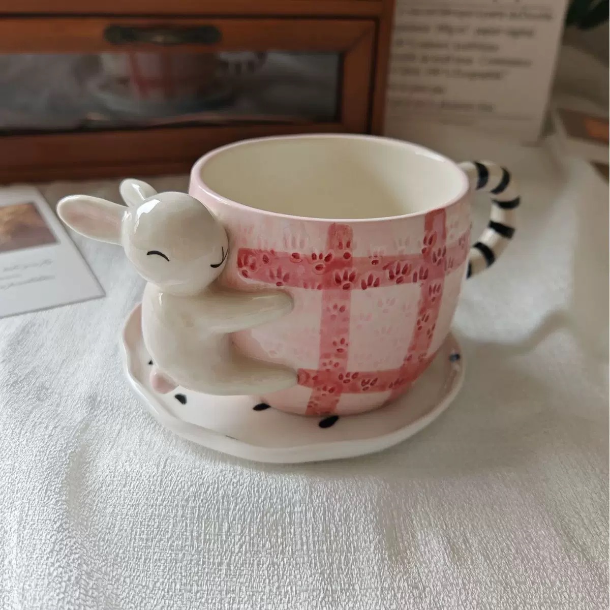 抱抱考拉立体陶瓷手绘咖啡杯套装日式可爱杯子带碟儿童下午茶水杯