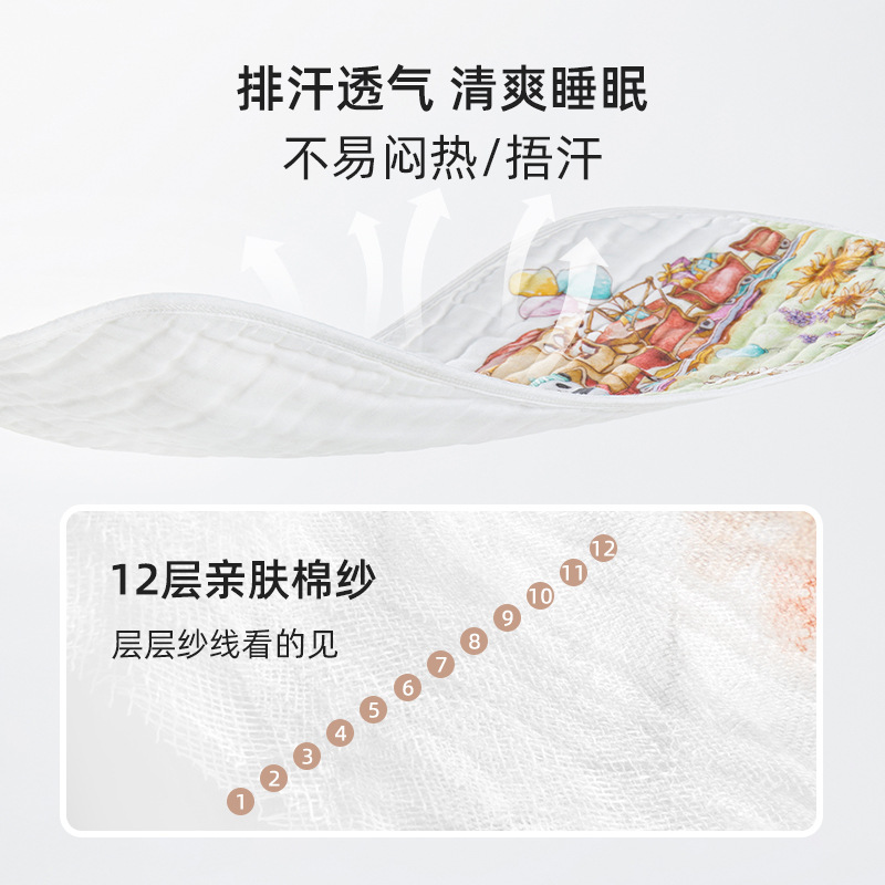婴儿枕巾纯棉透气平枕12层纱布拍嗝巾0到6个月初生宝宝枕头四季