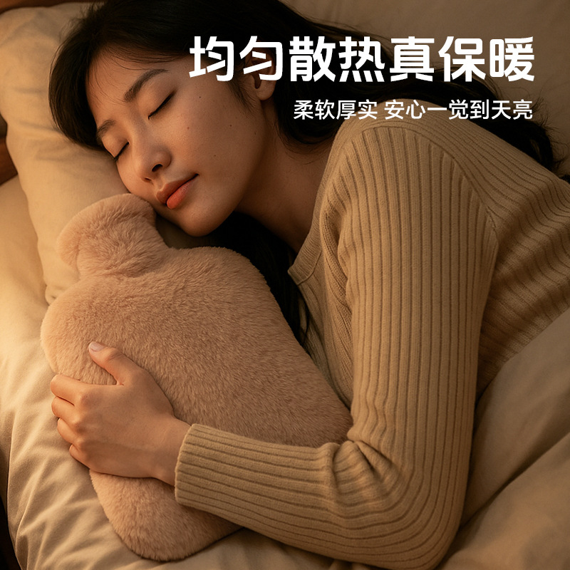 毛绒热水袋加厚注水暖水袋被窝专用热敷灌水暖宝宝暖手袋套暖手宝