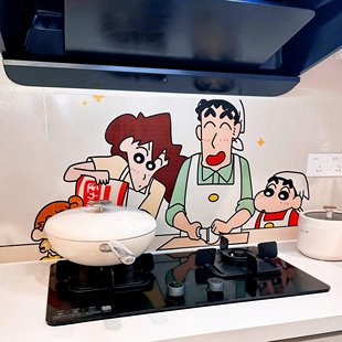 蜡笔小新瓦斯炉贴纸油烟机墙面防油污耐高温治癒系厨房装饰墙贴