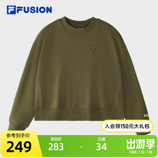 FILA FUSION斐乐潮牌女子套头卫衣2024冬季新款时尚纯棉宽松上衣