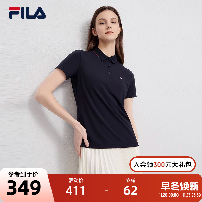 FILA斐乐官方短袖POLO衫女2023夏季透气休闲通勤翻领T恤上衣