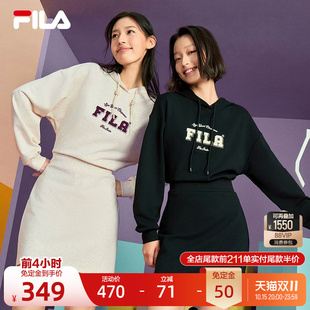 FILA 斐乐连衣裙秋季新款运动休闲连帽宽松显瘦打底女卫衣裙裙子
