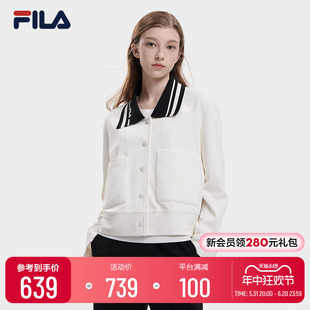 休闲宽松针织翻领上衣 外套2023秋时尚 斐乐官方女子长袖 FILA