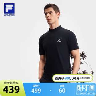 新款 FILA 2025夏季 衫 户外运动半拉链基础T恤 斐乐官方男子针织短袖
