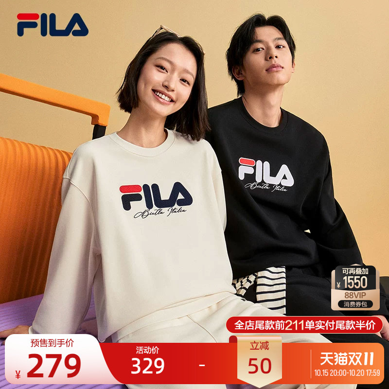 淘宝主推FILA 斐乐情侣款卫衣男女秋季套头圆领宽松针织运动上衣